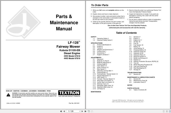 Jacobsen Fairway Mower Lf 128 Parts Maintenance Manual 2811251 1999 (1)