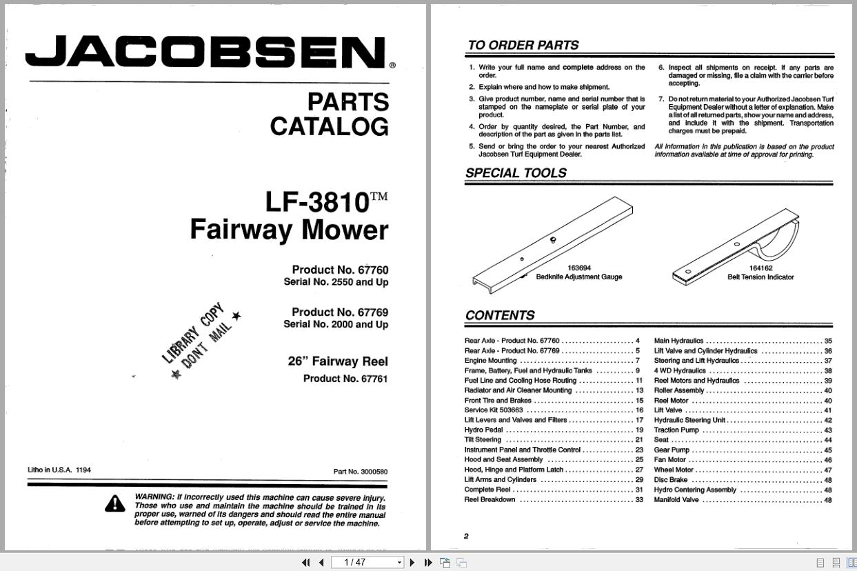 Jacobsen Fairway Mower LF 3810 Parts Catalogue 3000580 (1)