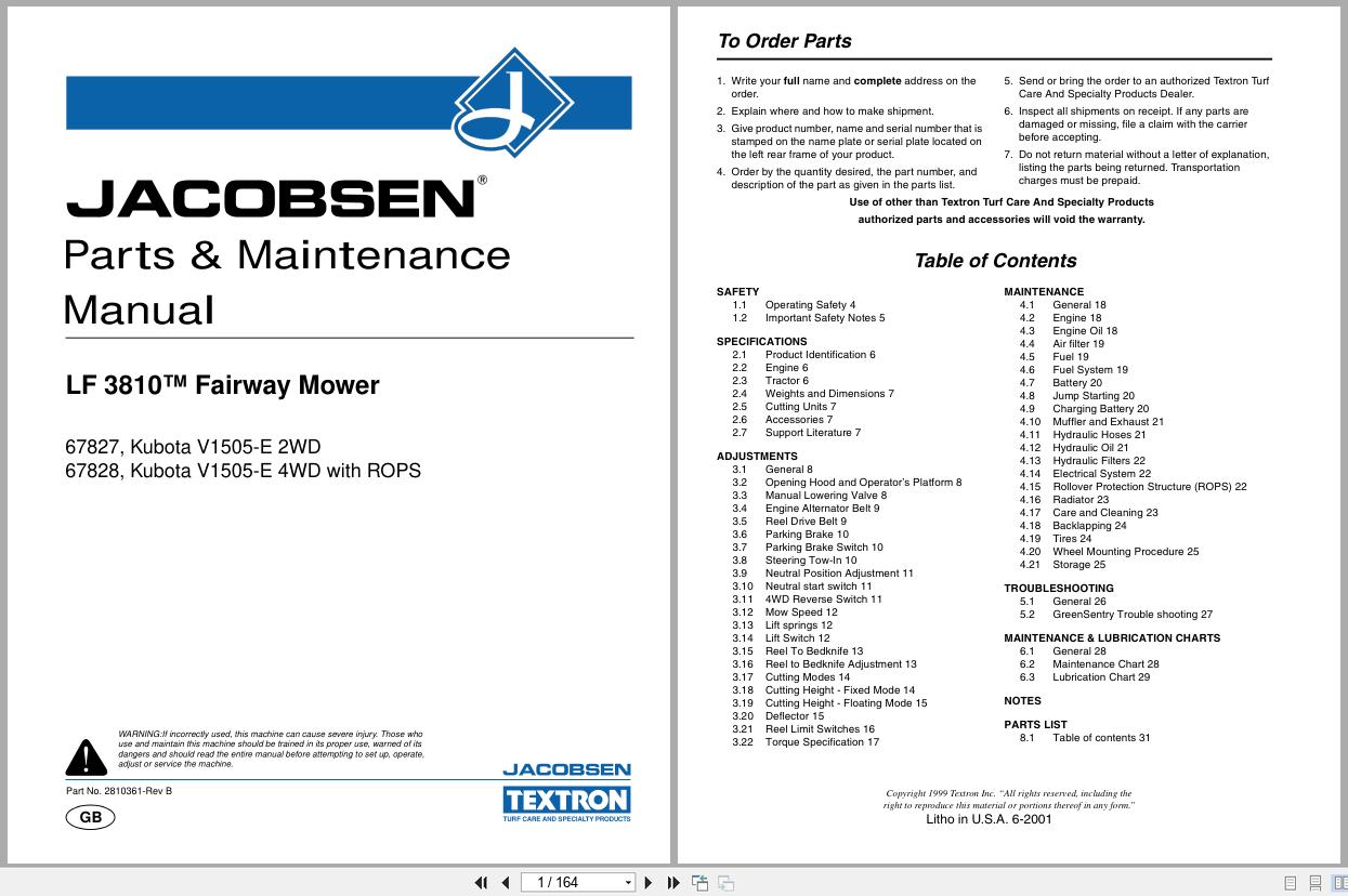 Jacobsen Fairway Mower LF 3810 Parts Manual 2810361 C 2001 (1)