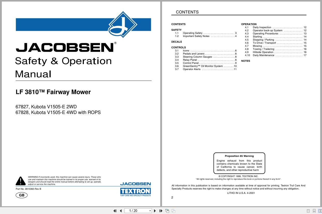 Jacobsen Fairway Mower LF 3810 Safety Operation Manual 2810360 B 1999 (1)
