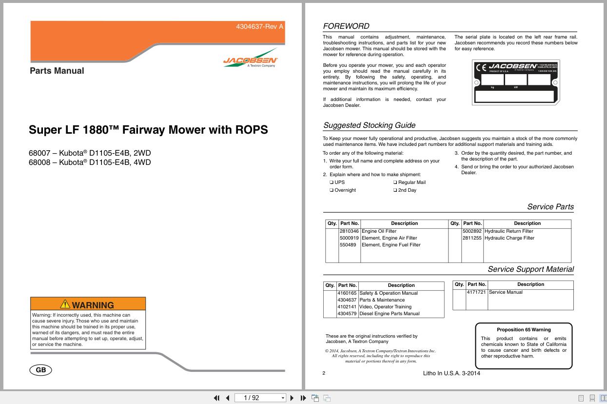 Jacobsen Fairway Mower SLF 1880 Parts Manual 4304637 A 2014 (1)