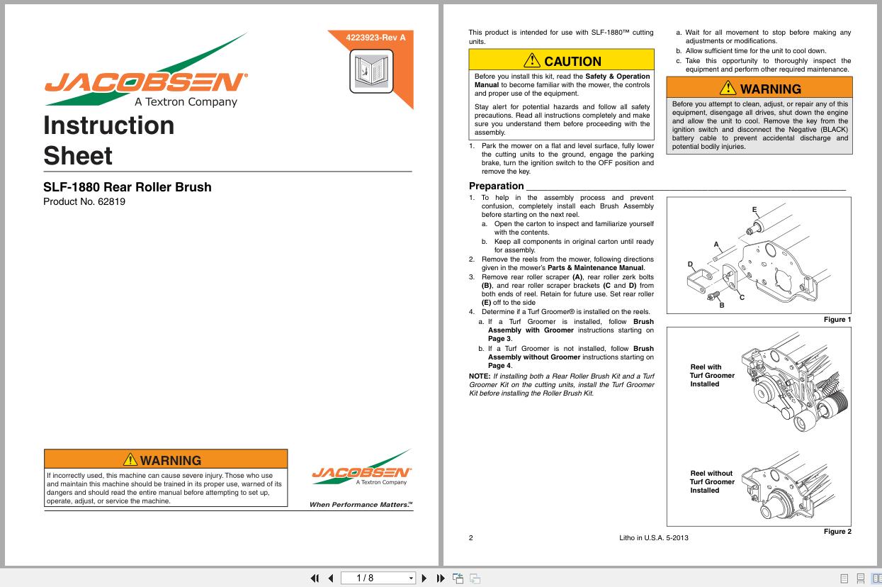 Jacobsen Fairway Mower SLF 1880 Rear Roller Brush Instruction Sheet 4223923 A 2013 (1)