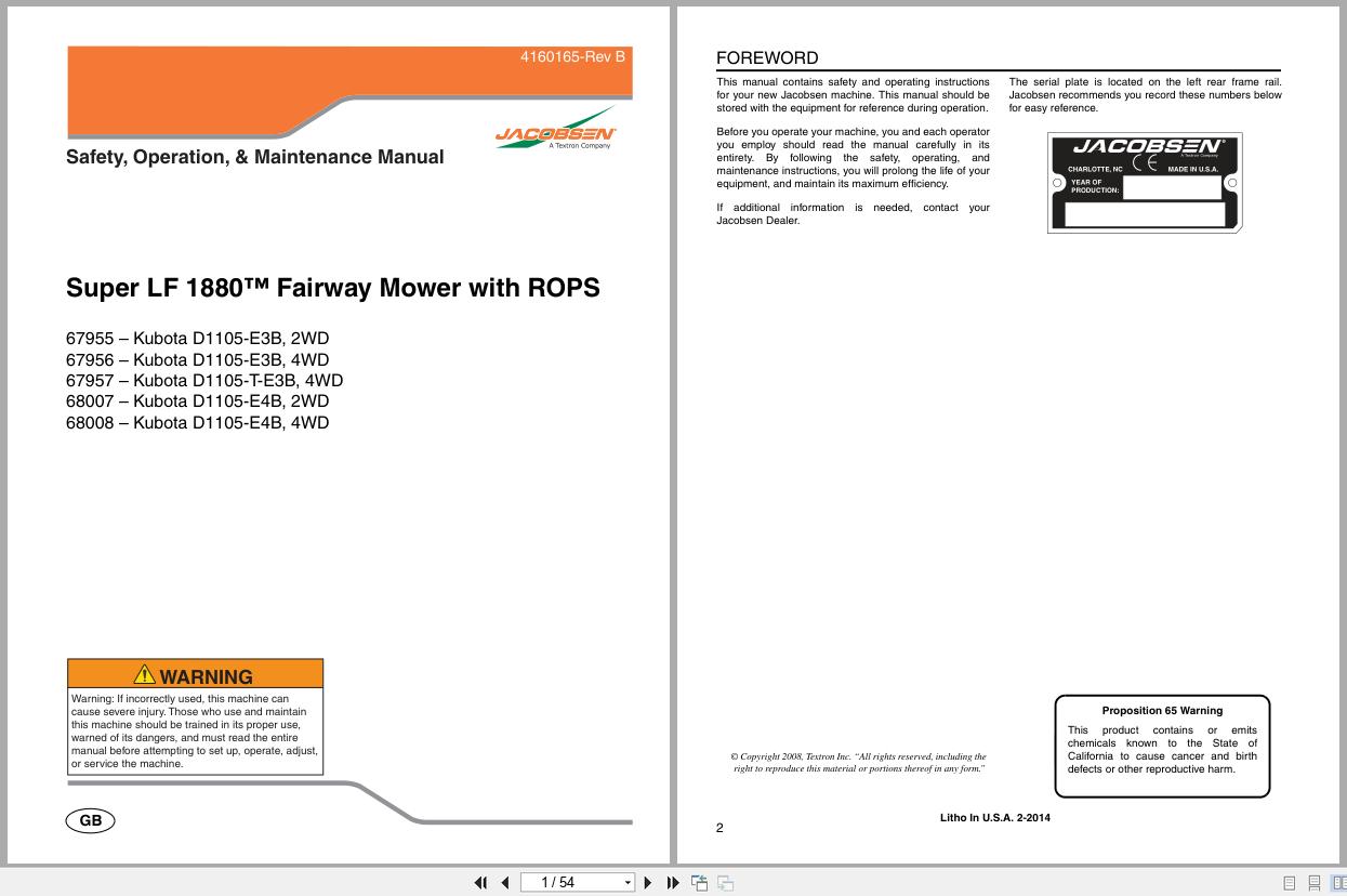 Jacobsen Fairway Mower SLF 1880 Safety Operation Maintenance Manual 4160165 A 2014 (1)