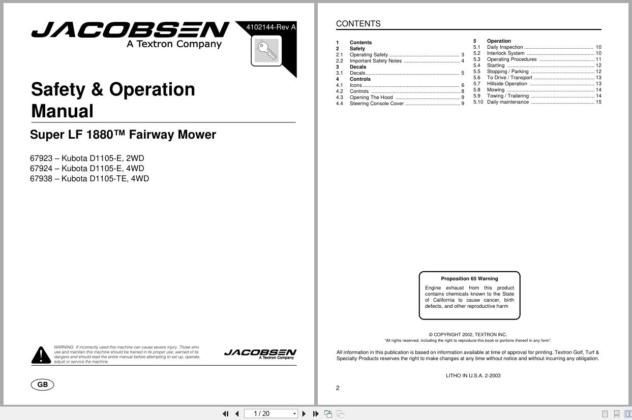 Jacobsen Fairway Mower SLF 1880 Safety Operation Manual 4102144 A 2003 (1)