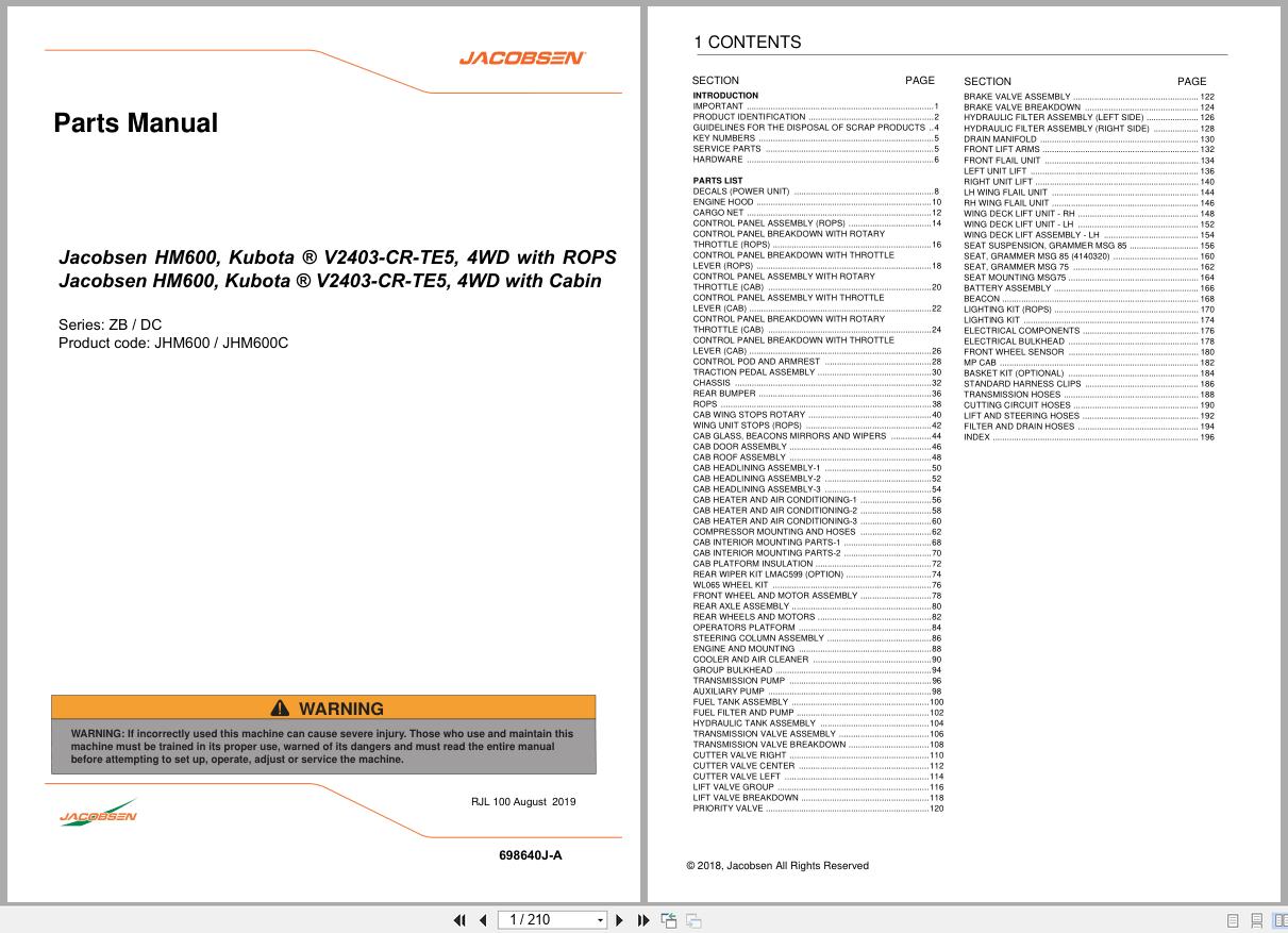 Jacobsen Flail Mower HM600 Parts Manual 698640J A 2018 (1)