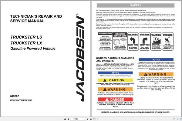 Jacobsen Gasoline Powered Vehicle Truckster LS LX Technical Repair Manual 649287 2015 (1) Jacobsen Gasoline Powered Vehicle Truckster Ls Lx Technical Repair Manual 649287 2015 (1)