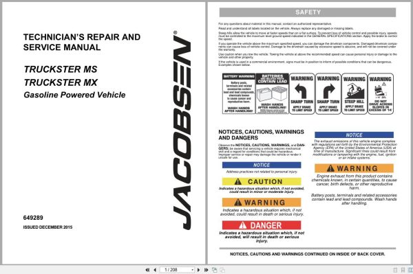 Jacobsen Gasoline Powered Vehicle Truckster Ms Mx Technical Repair Manual 649289 2015 (1)