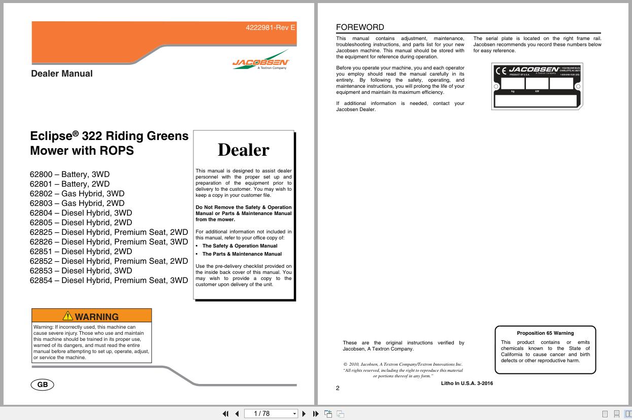Jacobsen Greens Mower ECLIPSE 322 Dealer Manual 4222981 E 2016 (1)