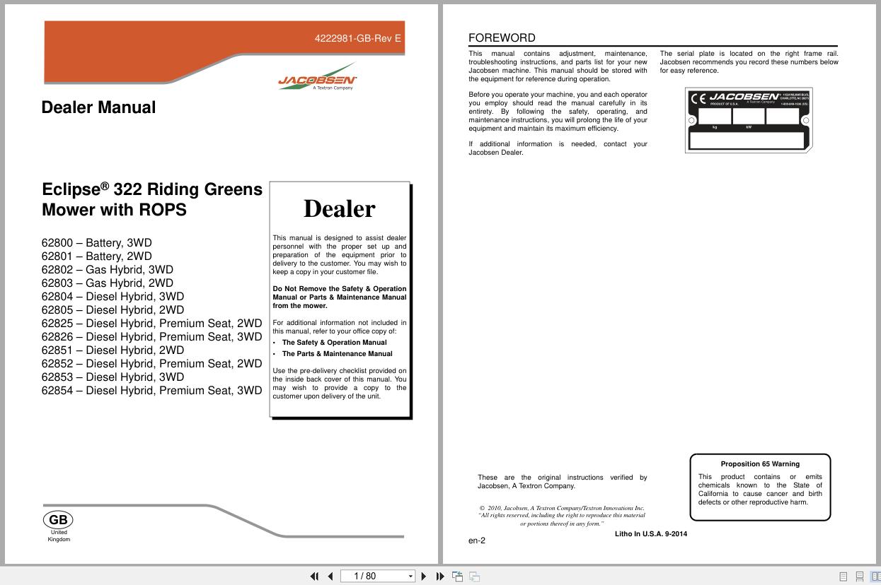 Jacobsen Greens Mower ECLIPSE 322 Dealer Manual 4222981 GB RE (1)