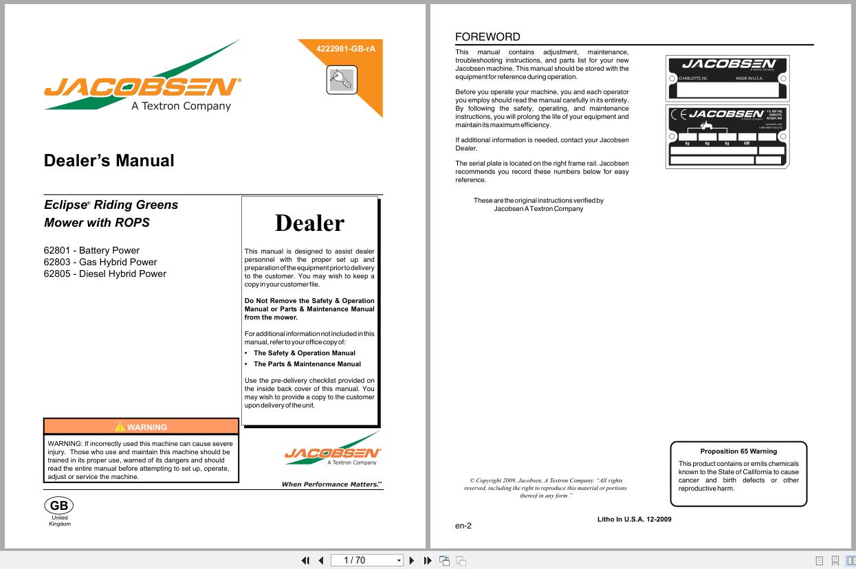Jacobsen Greens Mower ECLIPSE 322 Electric Hybrid Dealer Manual 4222981 GB RA (1)