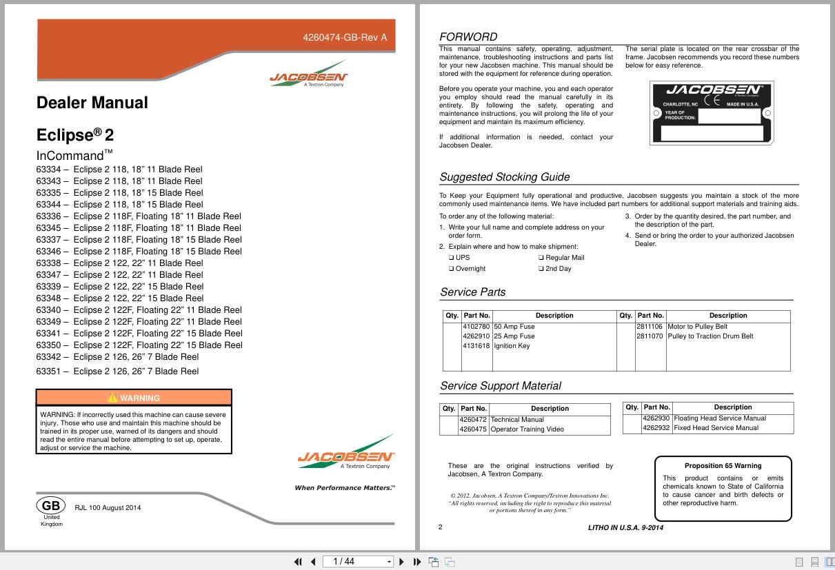 Jacobsen Greens Mower ECLIPSE2 Dealer Manual 4260474 GB 2014 (1)