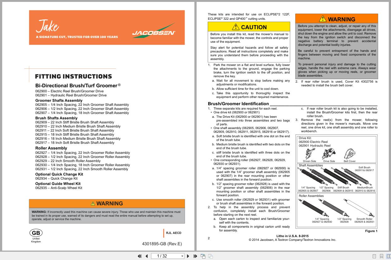 Jacobsen Greens Mower ECLIPSE2 Fitting Instructions 4301895 E 2015 (1)
