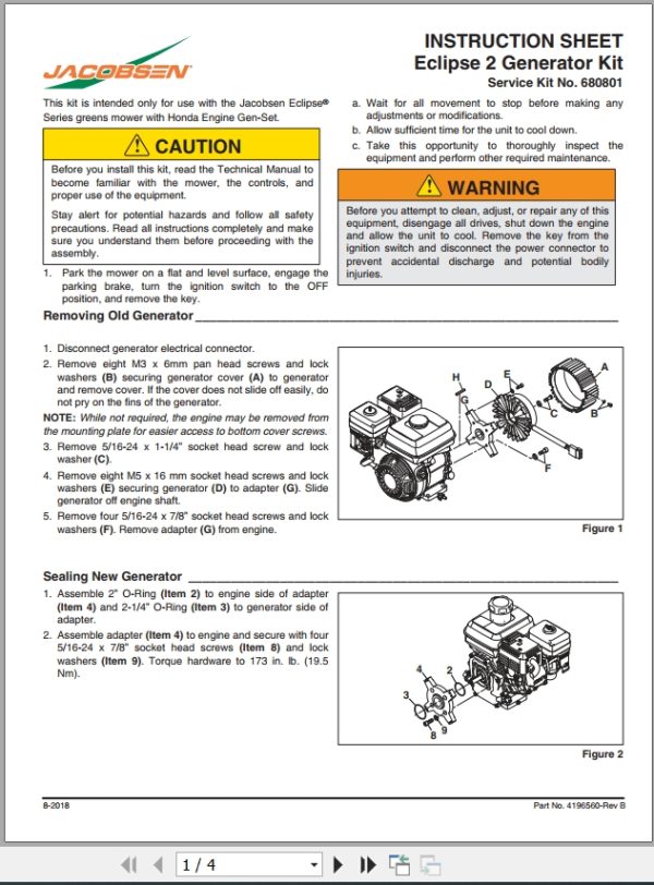Jacobsen Greens Mower Eclipse2 Generator Kit Instruction Sheet 4196560 B (1)