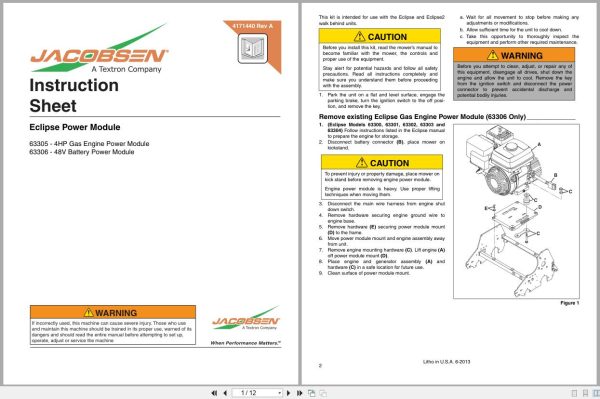 Jacobsen Greens Mower Eclipse2 Power Module Instruction Sheet 4171440 A 2013 (1)