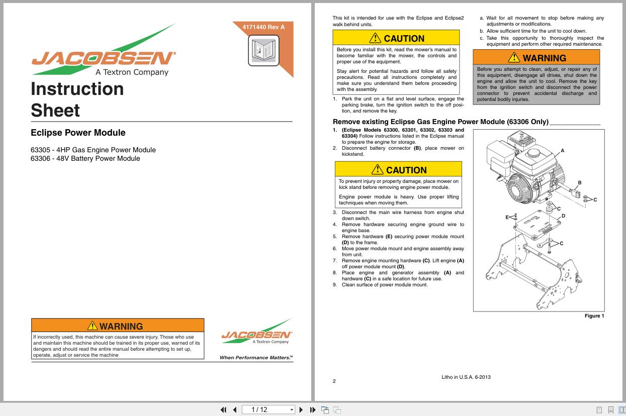 Jacobsen Greens Mower ECLIPSE2 Power Module Instruction Sheet 4171440 A 2013 (1)