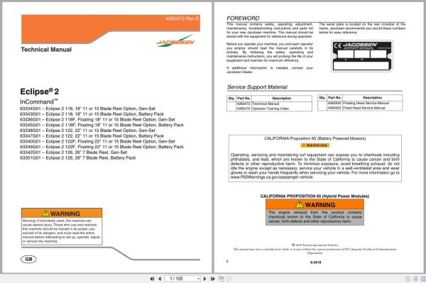 Jacobsen Greens Mower ECLIPSE2 Technical Manual 4260472 F (1) Jacobsen Greens Mower Eclipse2 Technical Manual 4260472 F (1)