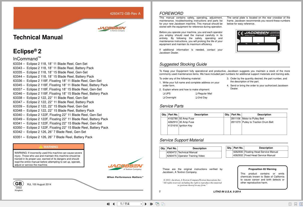 Jacobsen Greens Mower ECLIPSE2 Technical Manual 4260472 GB RC 2014 (1)