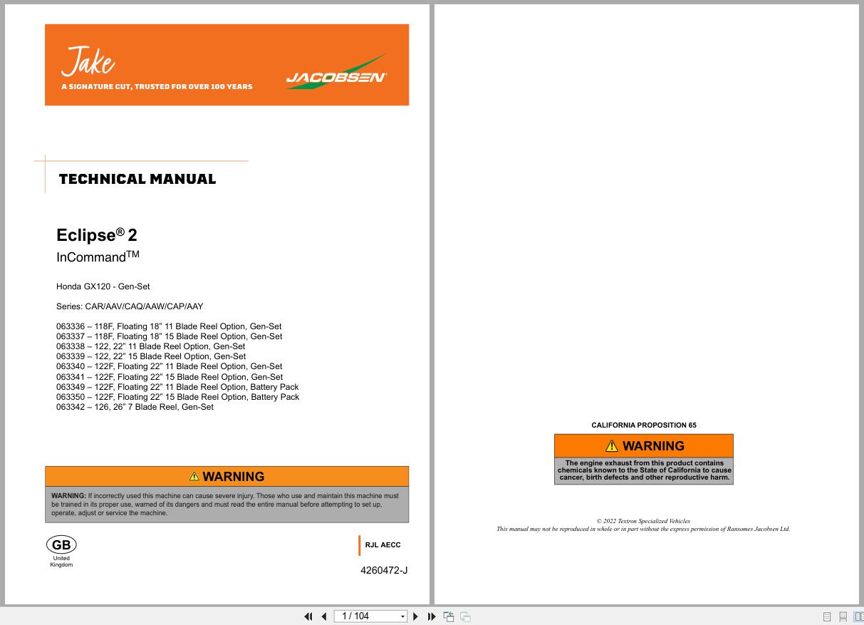 Jacobsen Greens Mower ECLIPSE2 Technical Manual 4260472 J GB 2022 (1)