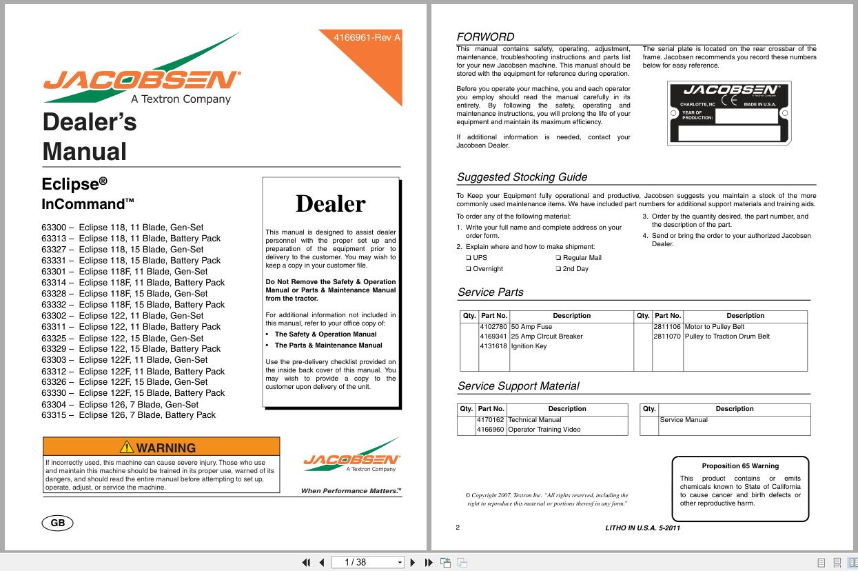 Jacobsen Greens Mower Eclipse 100 Series Dealer Manual 4166961 511 2011 (1)