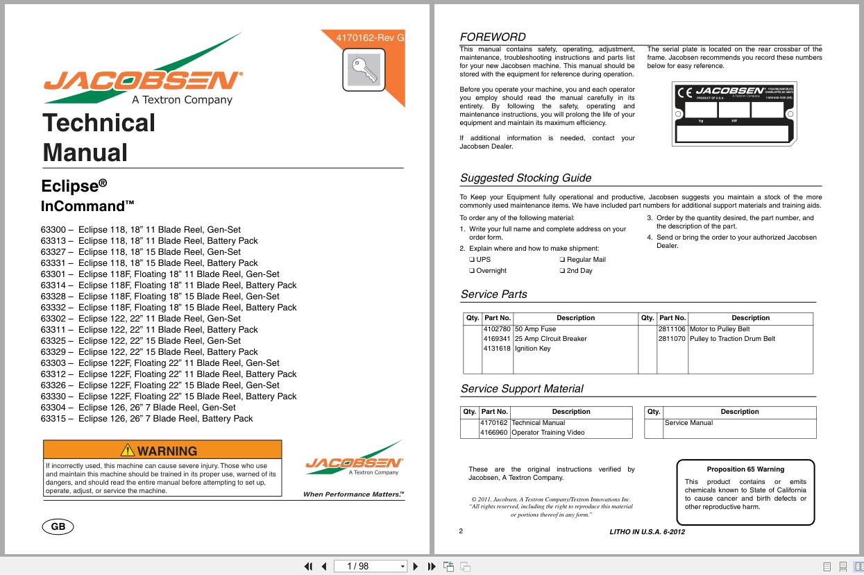 Jacobsen Greens Mower Eclipse 100 Series Technical Manual 4170162 G 2012 (1)