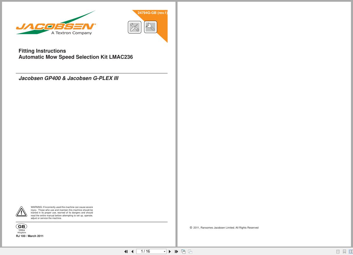 Jacobsen Greens Mower G Plex III GP400 Fitting Instructions 24794G GB R1 2011 (1)