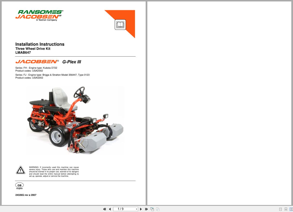 Jacobsen Greens Mower G Plex III Installation Instruction 24236 REV A 2007 (1)
