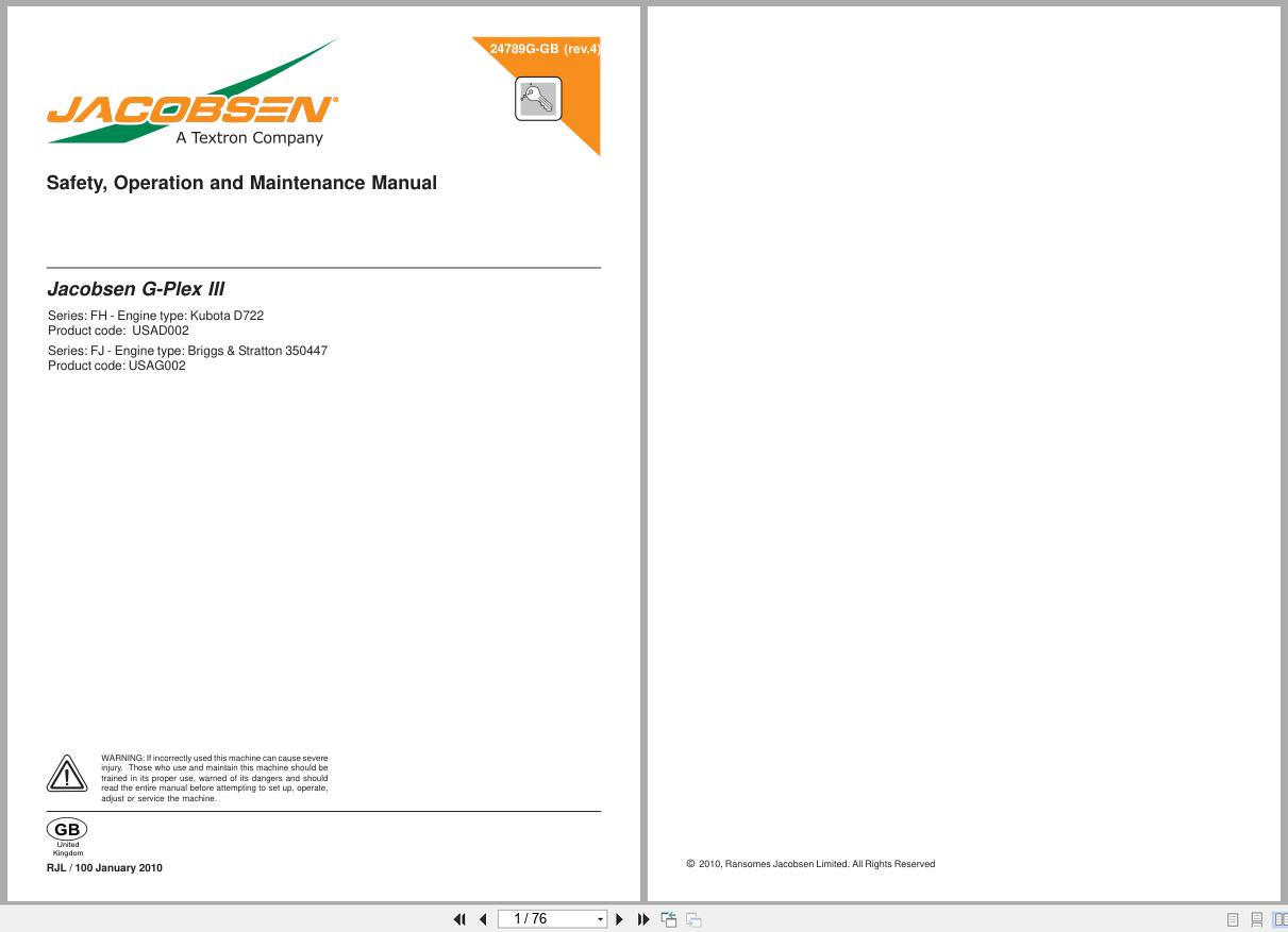 Jacobsen Greens Mower G Plex III Safety Operation Maintenance Manual 24789G GB R4 2010 (1)