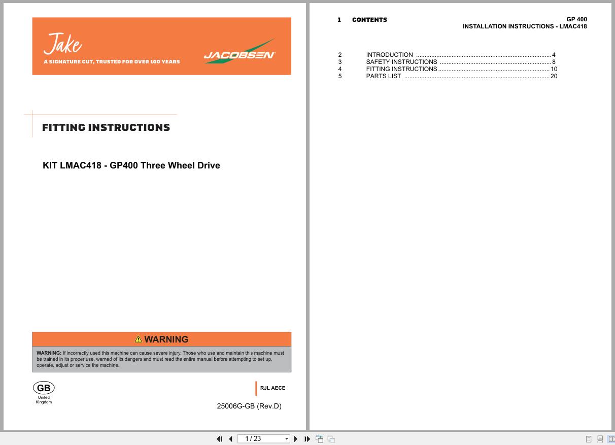 Jacobsen Greens Mower GP400 Installation Instructions 25006G D GB (1)