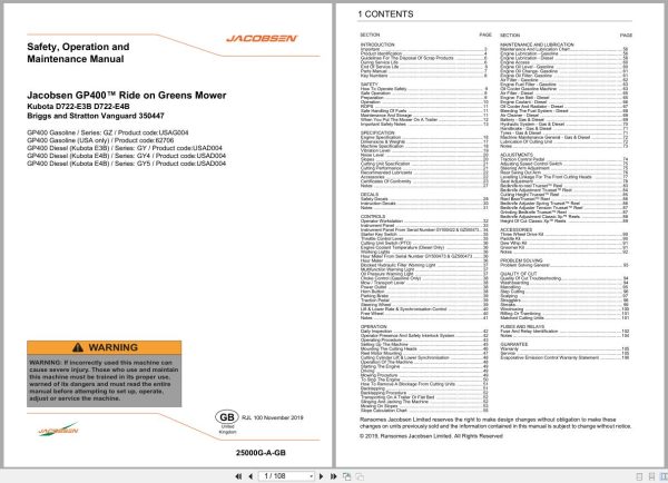Jacobsen Greens Mower Gp400 Safety Operation Maintenance Manual 25000G A Gb 2019 (1)
