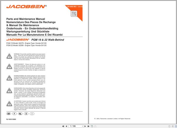 Jacobsen Greens Mower PGM19 PGM22 Parts Maintenance Manual 2810992 ML1 2003 ML (1) Jacobsen Greens Mower Pgm19 Pgm22 Parts Maintenance Manual 2810992 Ml1 2003 Ml (1)