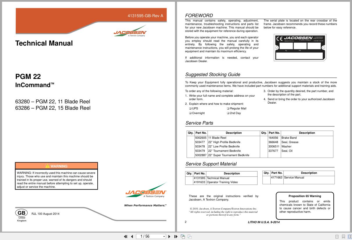 Jacobsen Greens Mower PGM22 Parts Technical Manual 4131595 GB RC 2014 (1)