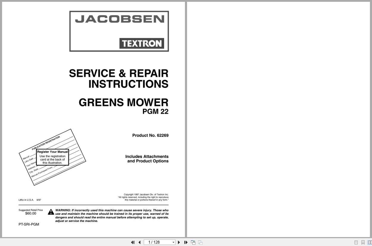 Jacobsen Greens Mower PGM22 Service Repair Manual 4171663 1997 (1)