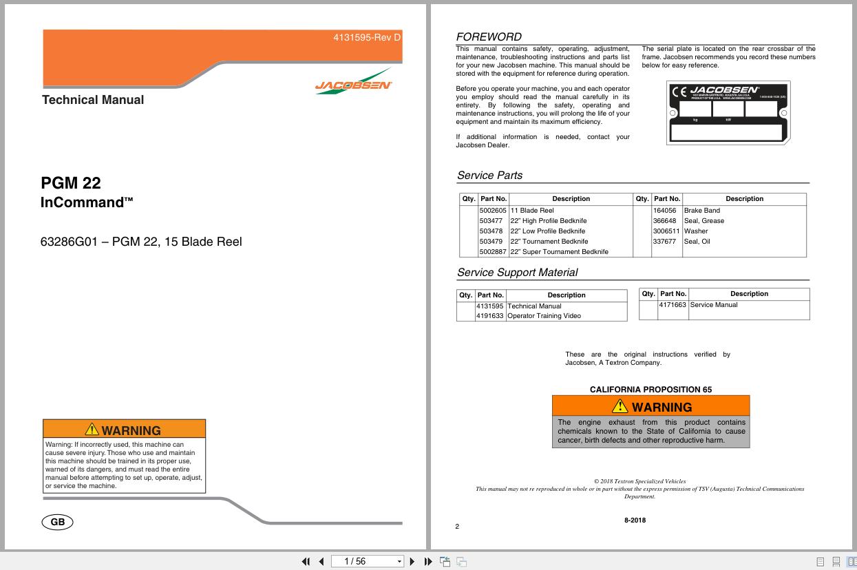Jacobsen Greens Mower PGM22 Technical Manual 4131595 D 2018 (1)