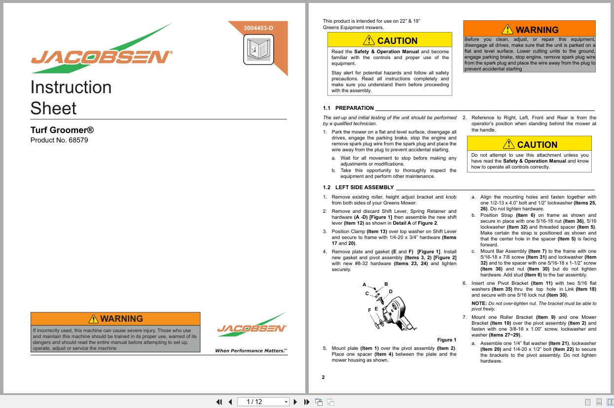 Jacobsen Greens Mower PGM22 Turf Groomer Instruction Sheet 3004453 D (1)