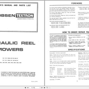 Jacobsen Hydraulic Reel Mower HF 15 Operators Parts And Service Manual 361075 (1)