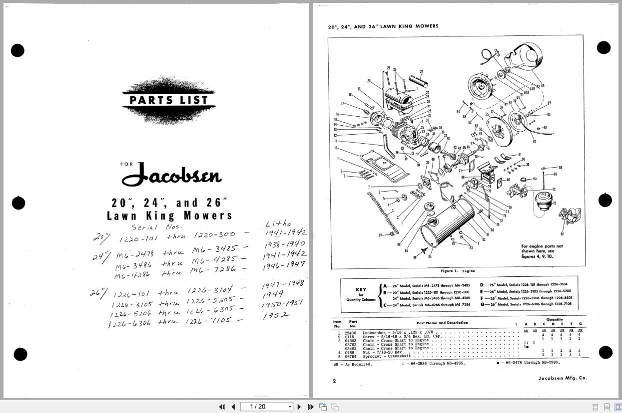 Jacobsen Lawn King Mowers 20 24 26 Parts List (1)