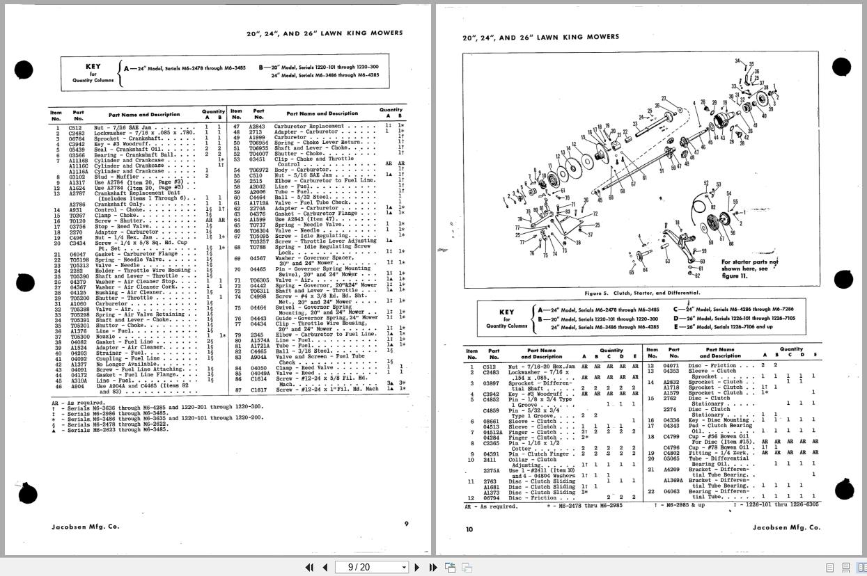 Jacobsen Lawn King Mowers 20 24 26 Parts List (2)
