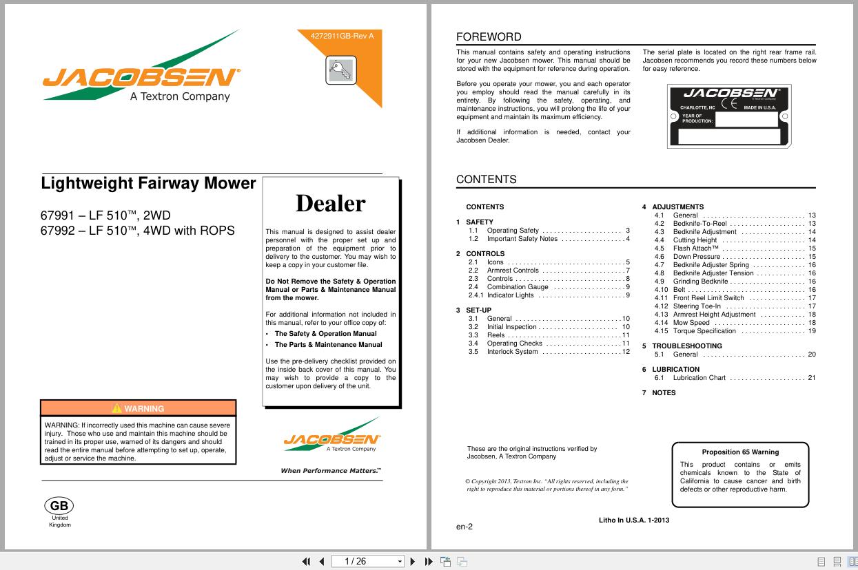 Jacobsen Lightweight Fairway Mower LF510 Dealer Manual 4272911 GB RA 2013 (1)