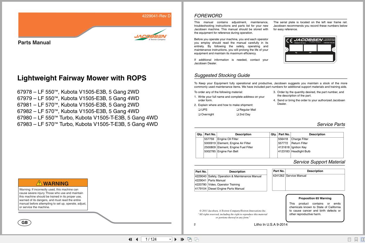 Jacobsen Lightweight Fairway Mower LF550 LF570 Parts Manual 4229041 D 2014 (1)