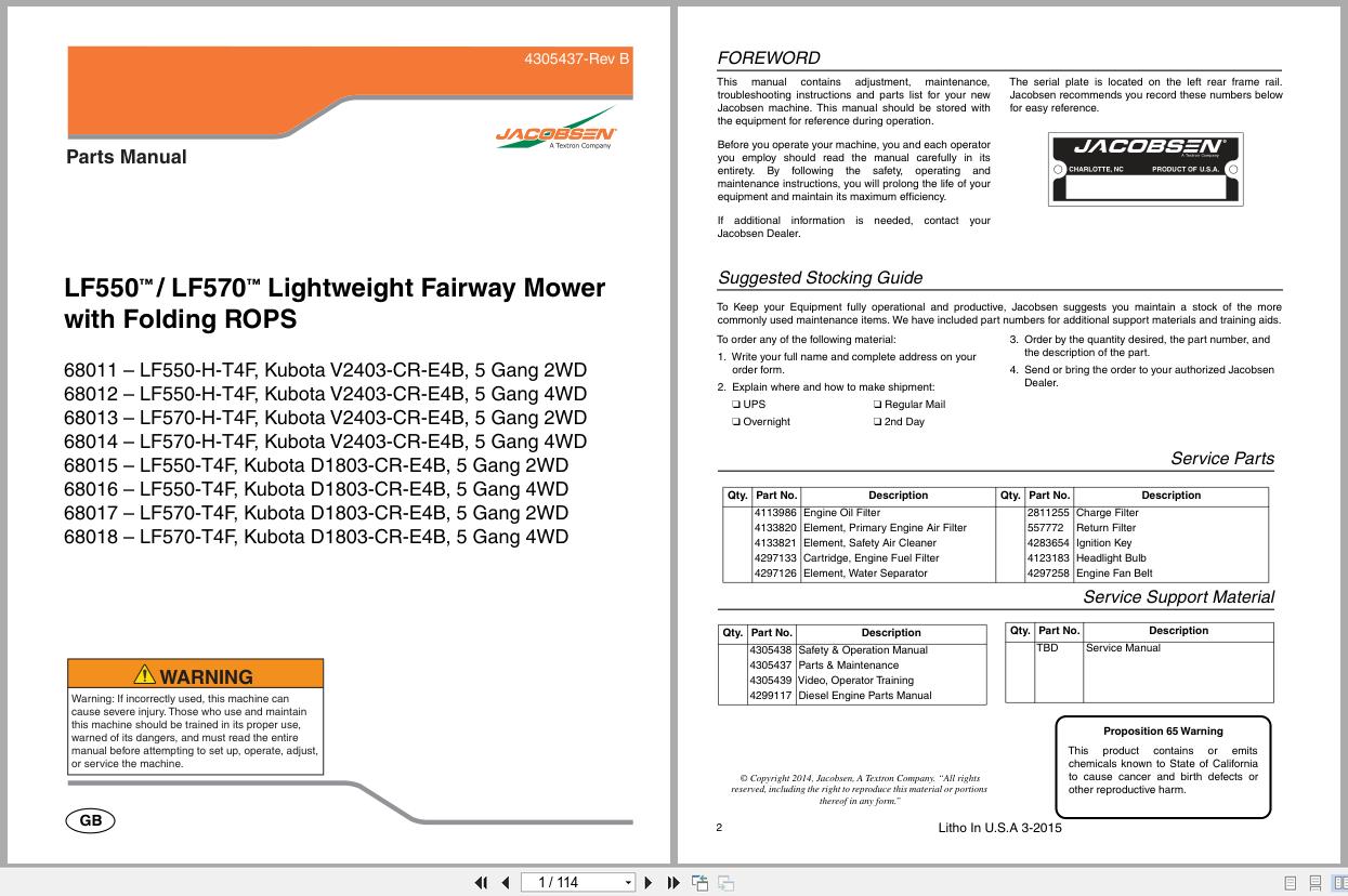 Jacobsen Lightweight Fairway Mower LF550 LF570 Parts Manual 4305437 B 2015 (1)