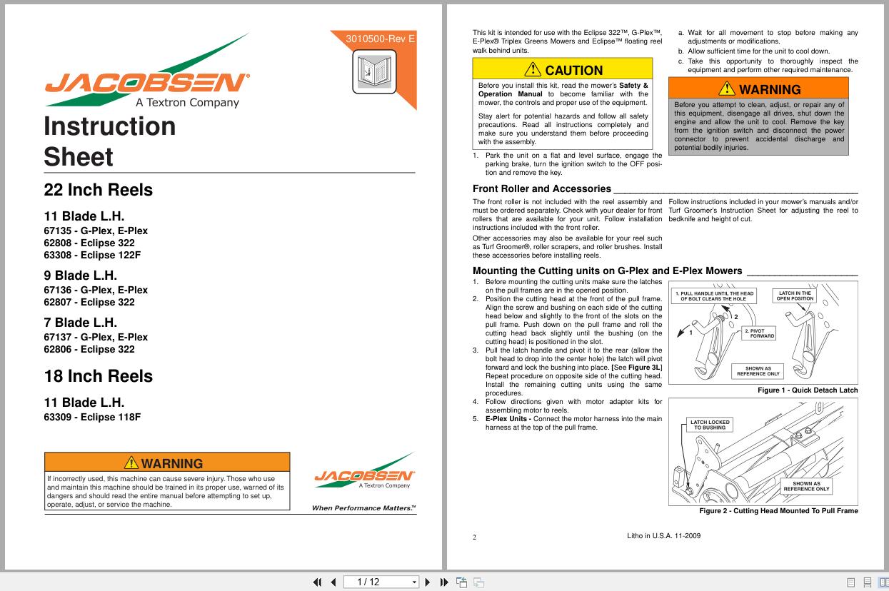 Jacobsen Mower 18 22 Inch Reels Instruction Sheet 3010500 2009 (1)