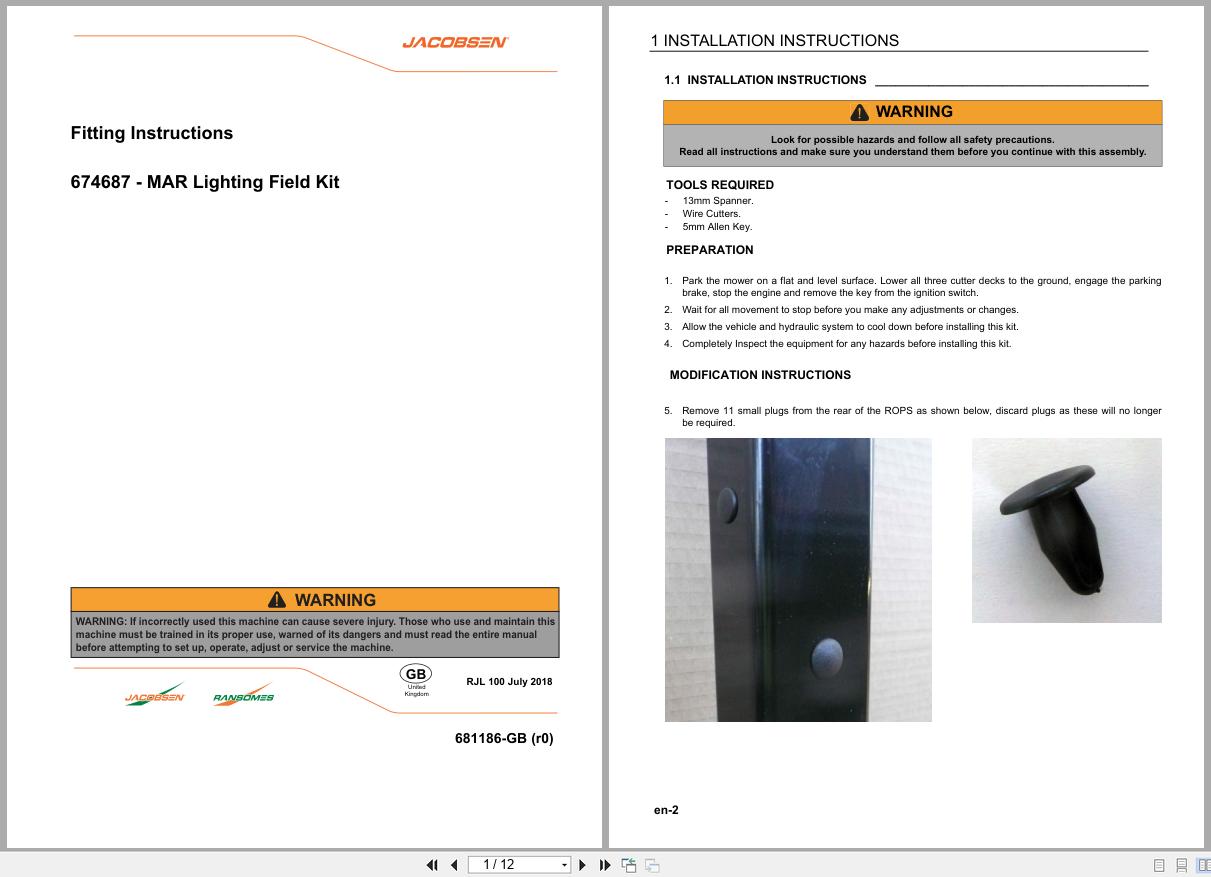 Jacobsen Mower 674687 MAR Lighting Field Kit Fitting Instruction 681186 2018 (1)