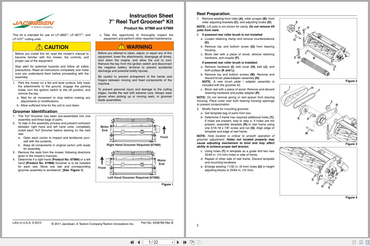 Jacobsen Mower 7 Reel Turf Groomer Kit Instruction Sheet 4236782 B 2011 (1)