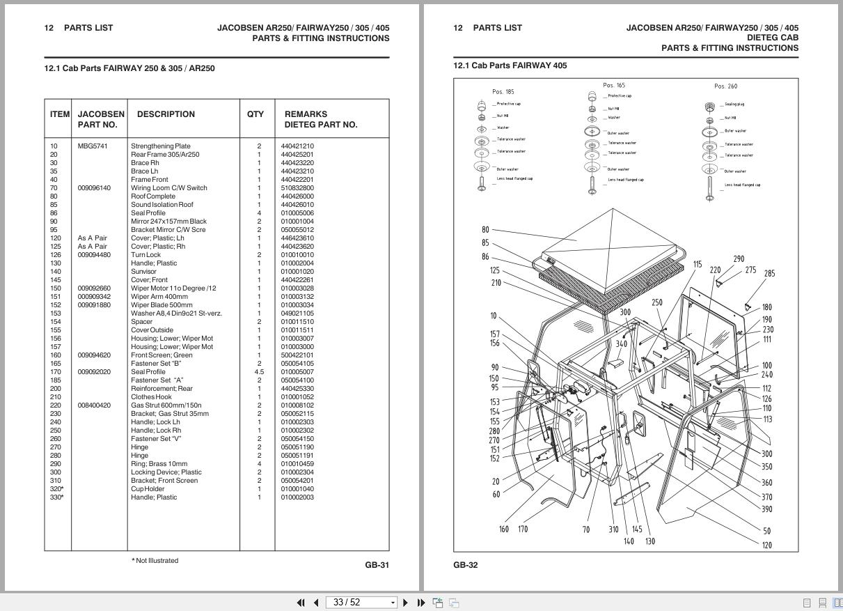 Jacobsen Mower AR250 Fairway 250 305 405 Cab Parts Fitting Instructions 24532G R1 2007 (3)