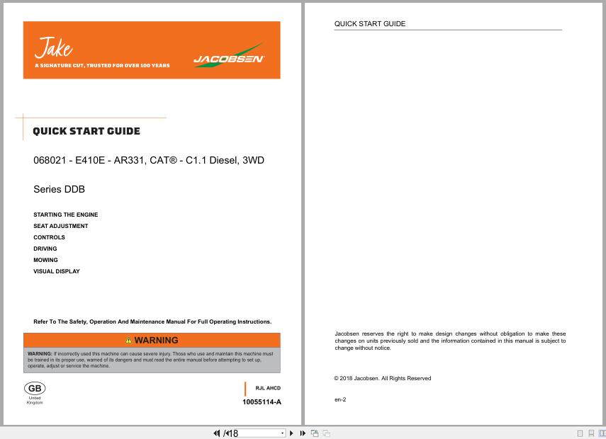 Jacobsen Mower AR331 Quick Start Owners Guide 10055114 GB A 2018 (1)