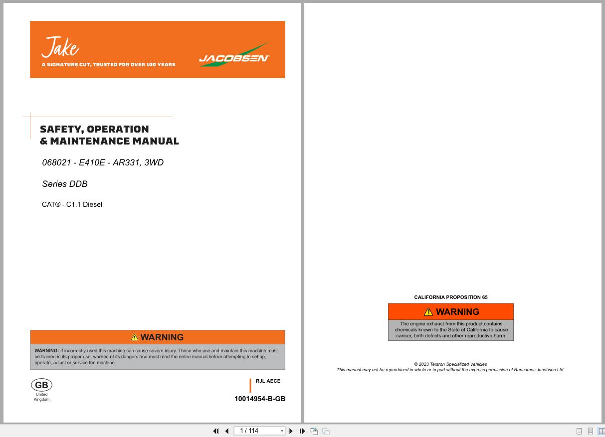 Jacobsen Mower AR331 Safety Operation Maintenance Manual 10014954 B GB 2023 (1)