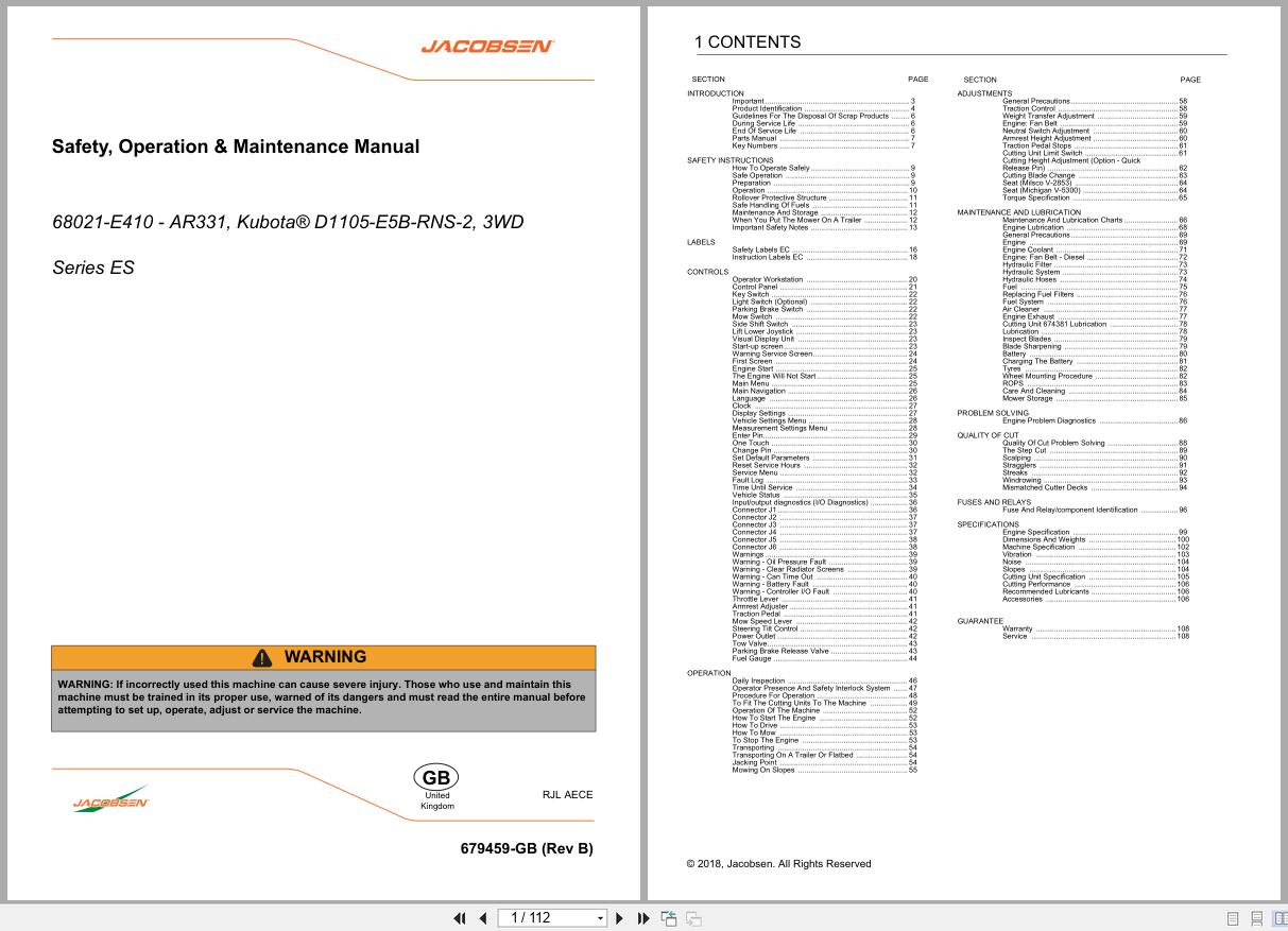 Jacobsen Mower AR331 Safety Operation Maintenance Manual 679459 B GB 2018 (1)