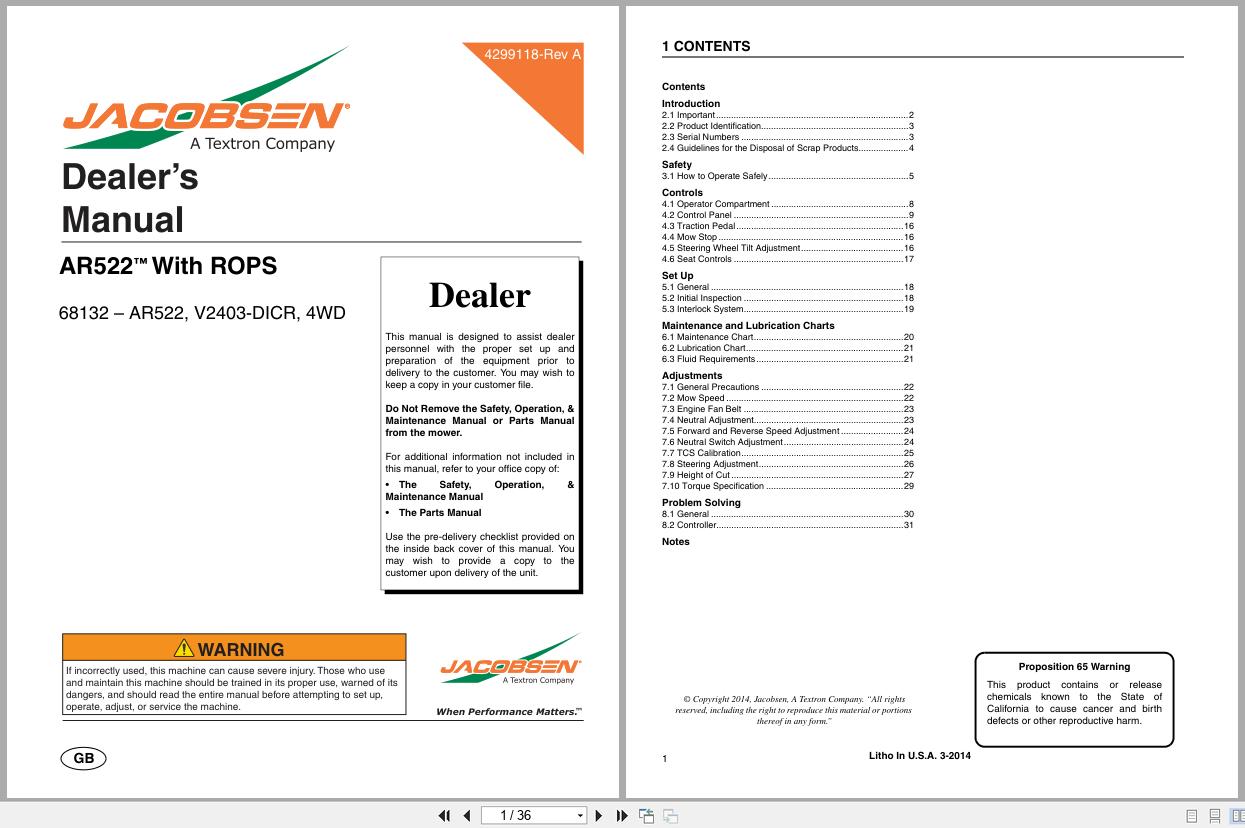 Jacobsen Mower AR522 Dealer Manual 4299118 A 2014 (1)