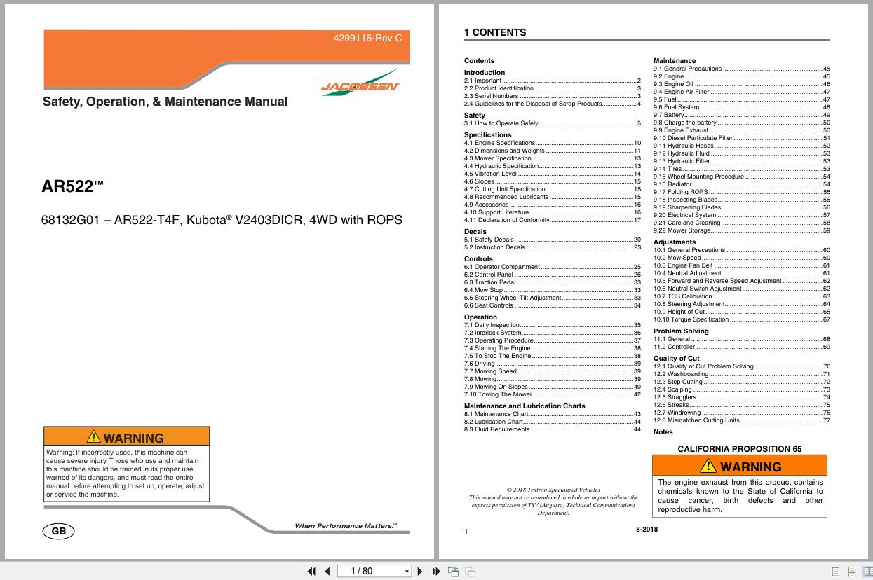 Jacobsen Mower AR522 Safety Operation Maintenance Manual 4299116 C 2018 (1)