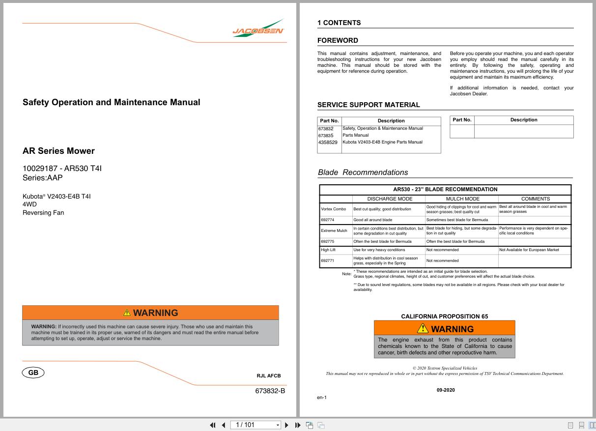 Jacobsen Mower AR530 Safety Operation Maintenance Manual 673832 B GB 2020 (1)